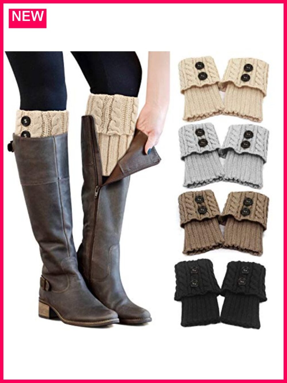 Womens Knit Boot Cuffs Leg Warmers Crochet Boot Toppers 4 Pairs